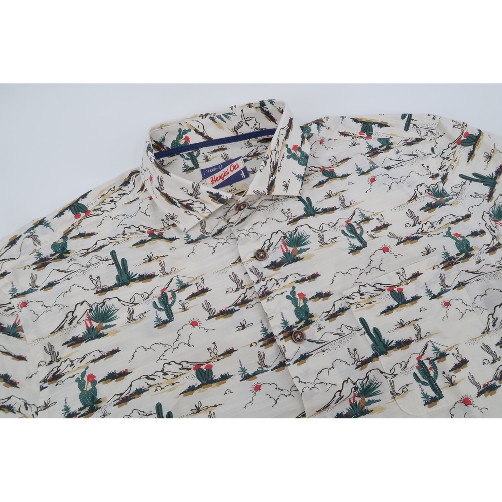 Johnnie-O‎ Ezekiel Button Up Mens Large Southwestern Cactus Desert Short Sleeve